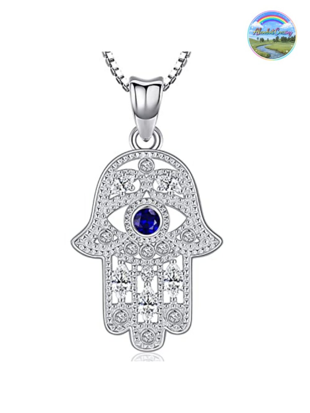925 Sterling Silver Hamsa Necklace Evil Eye Pendant Zirconia Jewelry